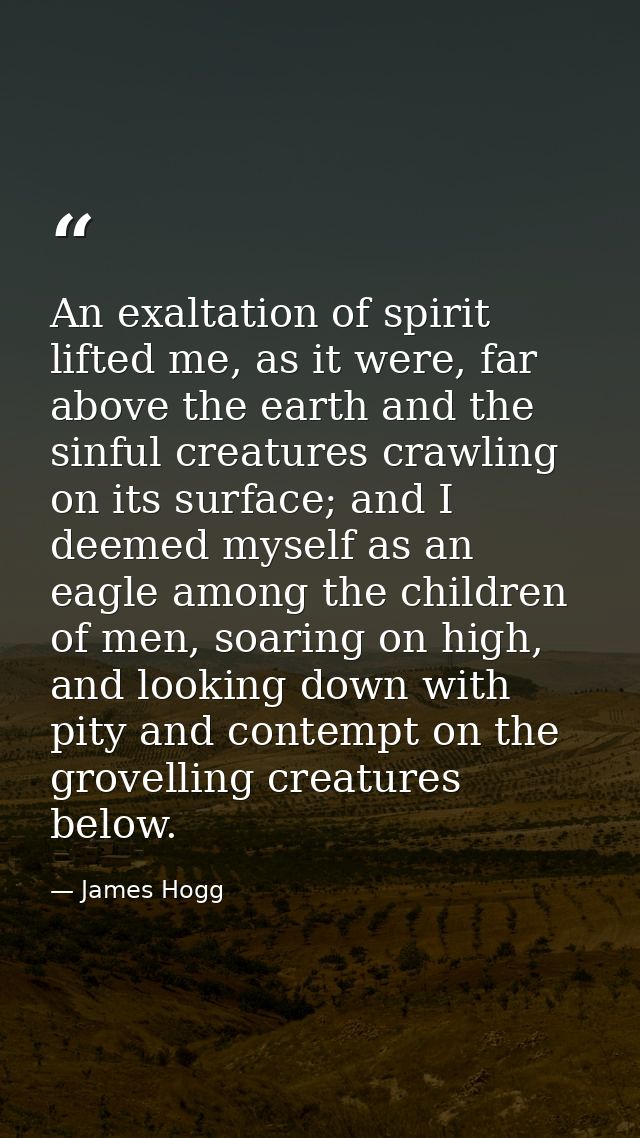 An exaltation of spirit lifted me, as it were, far above the earth and the sinful creatures crawling on its surface; and — James Hogg
