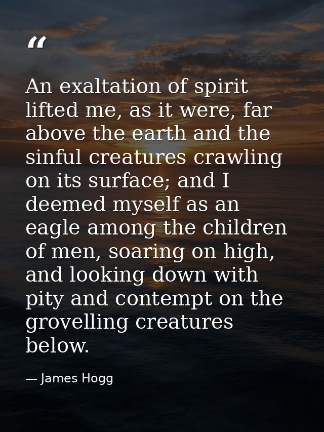 An exaltation of spirit lifted me, as it were, far above the earth and the sinful creatures crawling on its surface; and — James Hogg