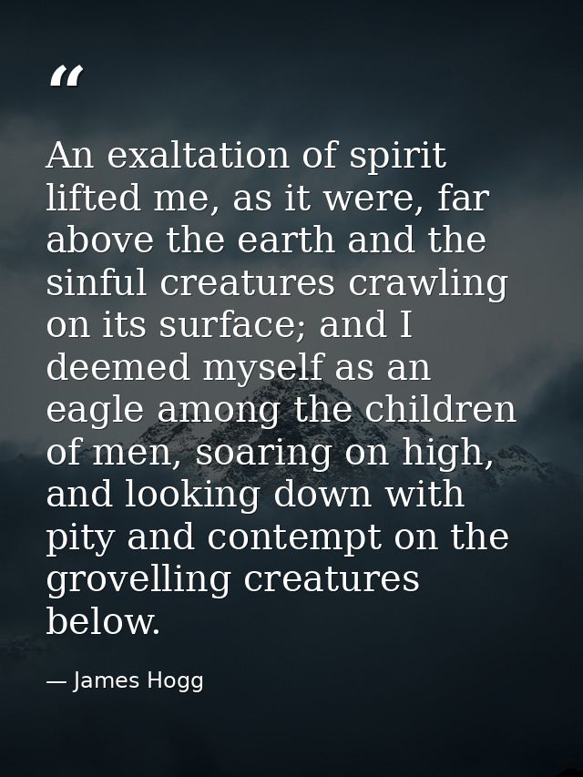 An exaltation of spirit lifted me, as it were, far above the earth and the sinful creatures crawling on its surface; and — James Hogg