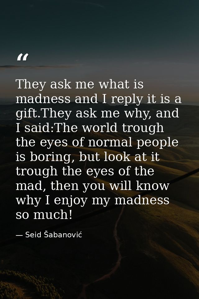 They ask me what is madness and I reply it is a gift.They ask me why, and I said:The world trough the eyes of normal peo — Seid Šabanović