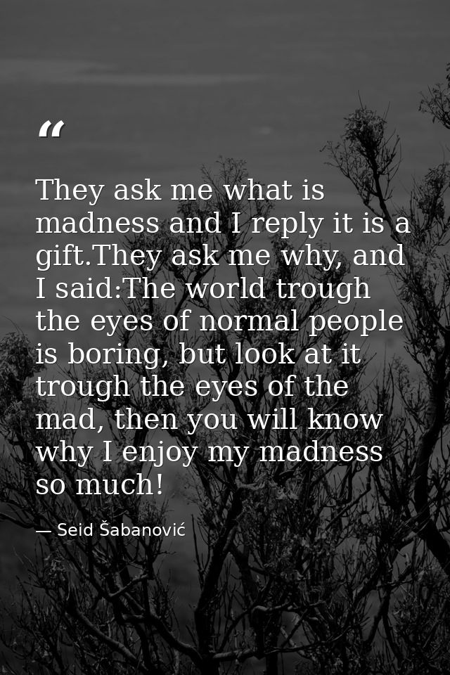 They ask me what is madness and I reply it is a gift.They ask me why, and I said:The world trough the eyes of normal peo — Seid Šabanović