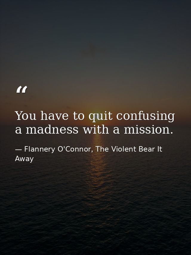 You have to quit confusing a madness with a mission. — Flannery O'Connor, The Violent Bear It Away