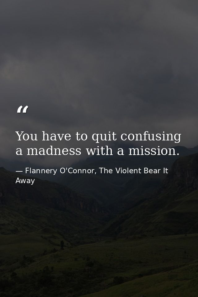 You have to quit confusing a madness with a mission. — Flannery O'Connor, The Violent Bear It Away