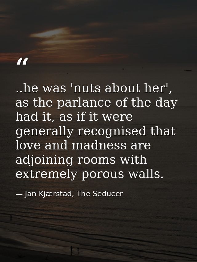 ..he was 'nuts about her', as the parlance of the day had it, as if it were generally recognised that love and madness a — Jan Kjærstad, The Seducer