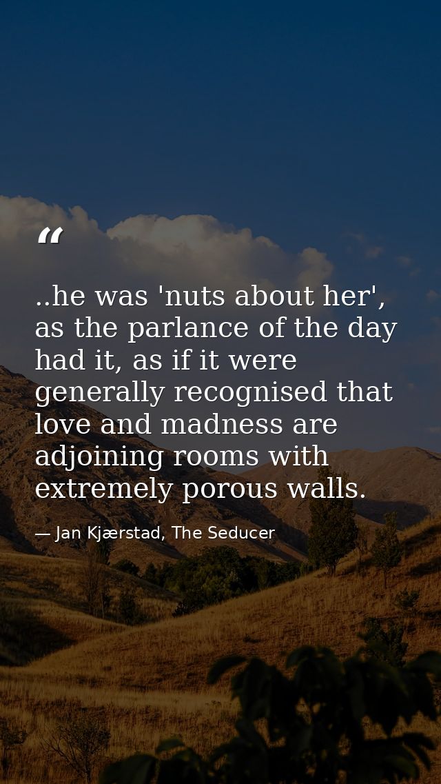 ..he was 'nuts about her', as the parlance of the day had it, as if it were generally recognised that love and madness a — Jan Kjærstad, The Seducer