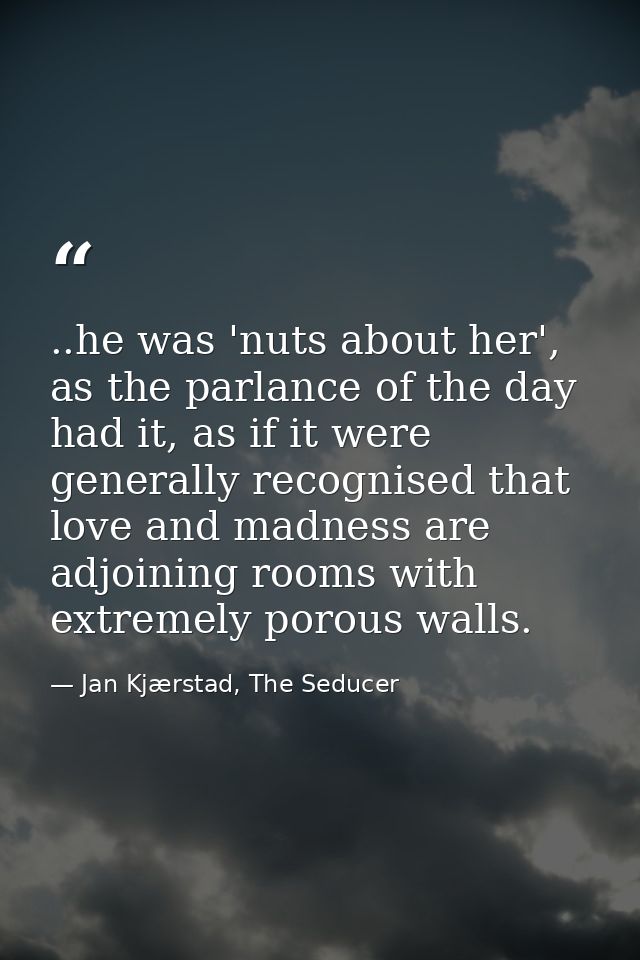 ..he was 'nuts about her', as the parlance of the day had it, as if it were generally recognised that love and madness a — Jan Kjærstad, The Seducer