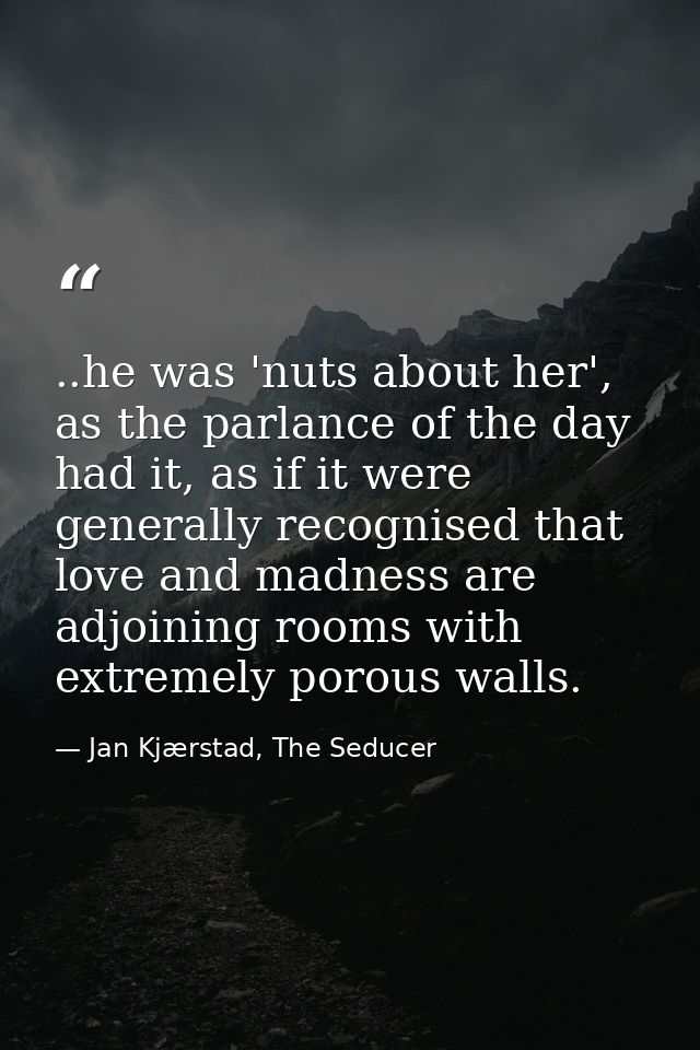..he was 'nuts about her', as the parlance of the day had it, as if it were generally recognised that love and madness a — Jan Kjærstad, The Seducer