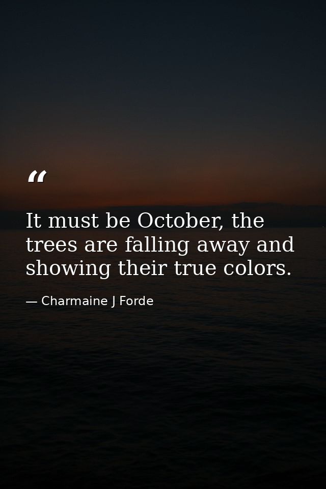It must be October, the trees are falling away and showing their true colors. — Charmaine J Forde