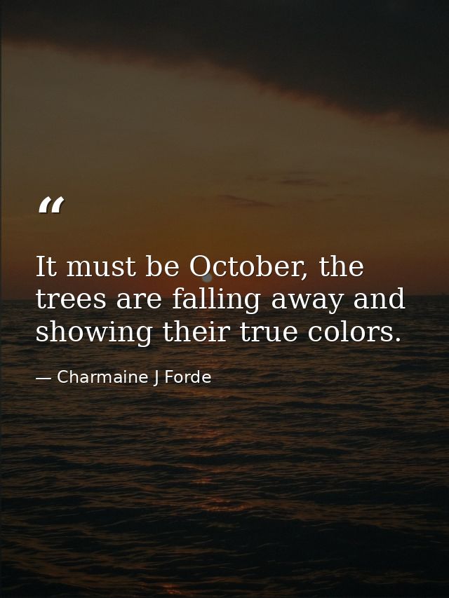 It must be October, the trees are falling away and showing their true colors. — Charmaine J Forde