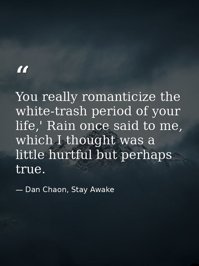 You really romanticize the white-trash period of your life,' Rain once said to me, which I thought was a little hurtful  — Dan Chaon, Stay Awake