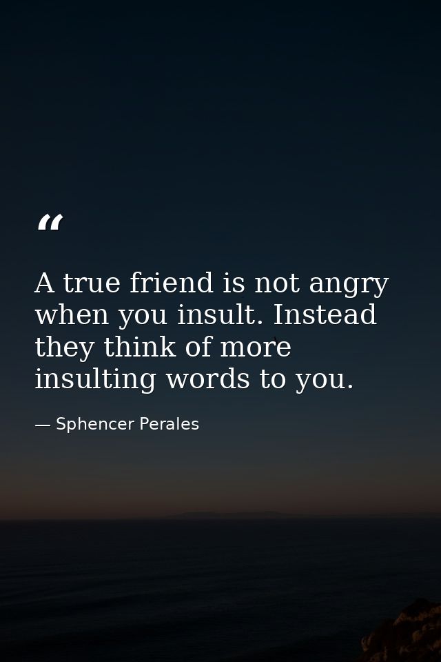 A true friend is not angry when you insult. Instead they think of more insulting words to you. — Sphencer Perales