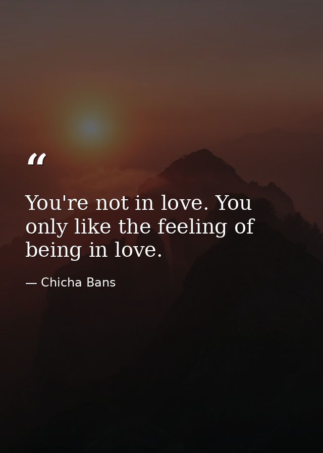 You're not in love. You only like the feeling of being in love. — Chicha Bans