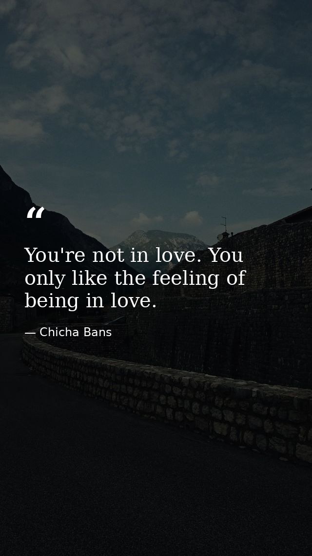 You're not in love. You only like the feeling of being in love. — Chicha Bans
