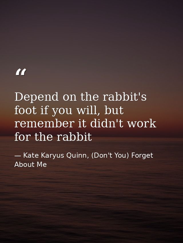 Depend on the rabbit's foot if you will, but remember it didn't work for the rabbit — Kate Karyus Quinn, (Don't You) Forget About Me