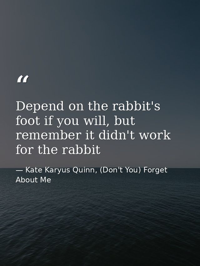Depend on the rabbit's foot if you will, but remember it didn't work for the rabbit — Kate Karyus Quinn, (Don't You) Forget About Me