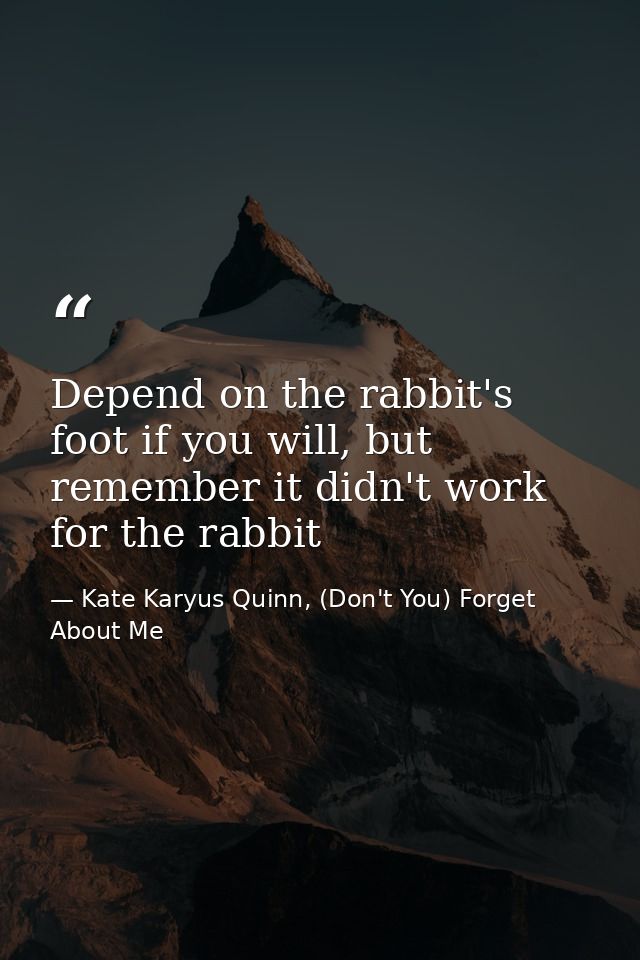 Depend on the rabbit's foot if you will, but remember it didn't work for the rabbit — Kate Karyus Quinn, (Don't You) Forget About Me
