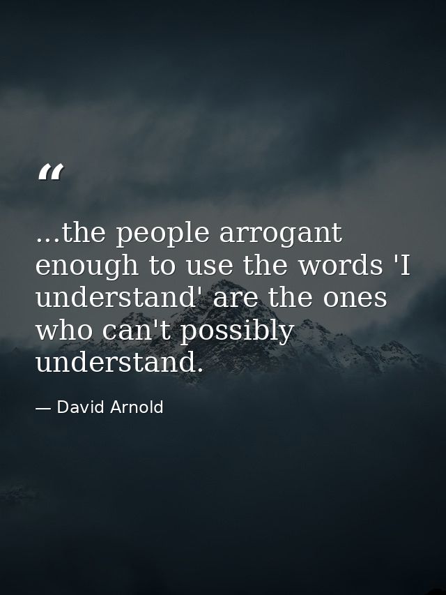 ...the people arrogant enough to use the words 'I understand' are the ones who can't possibly understand. — David Arnold