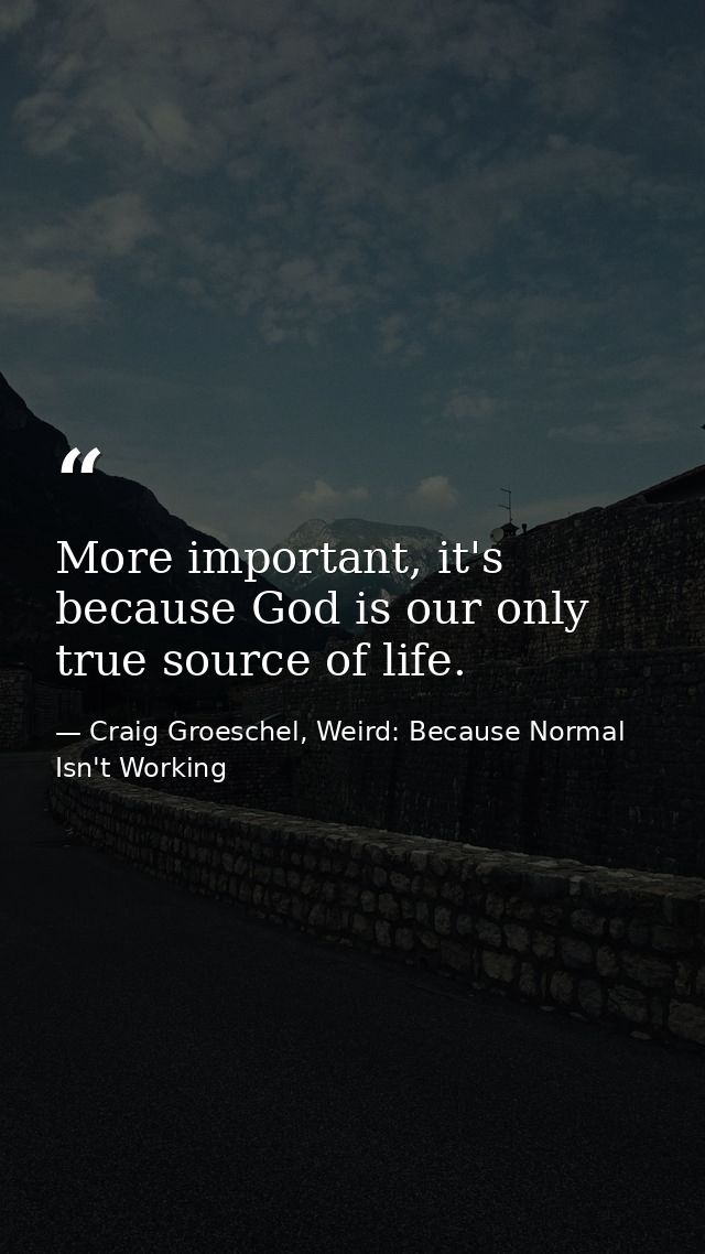 More important, it's because God is our only true source of life. — Craig Groeschel, Weird: Because Normal Isn't Working