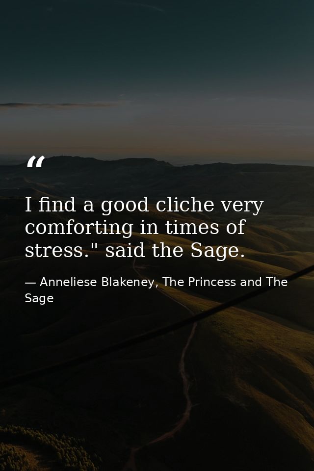 I find a good cliche very comforting in times of stress." said the Sage. — Anneliese Blakeney, The Princess and The Sage