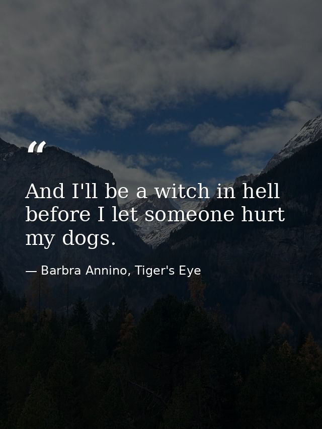 And I'll be a witch in hell before I let someone hurt my dogs. — Barbra Annino, Tiger's Eye