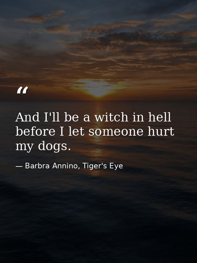 And I'll be a witch in hell before I let someone hurt my dogs. — Barbra Annino, Tiger's Eye