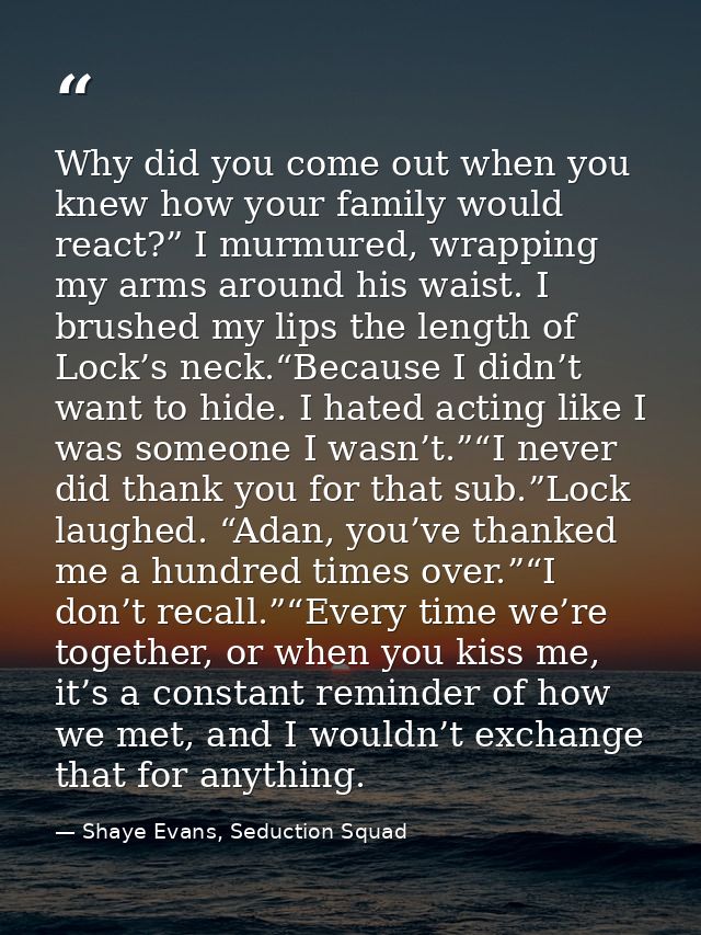 Why did you come out when you knew how your family would react?” I murmured, wrapping my arms around his waist. I brushe — Shaye Evans, Seduction Squad