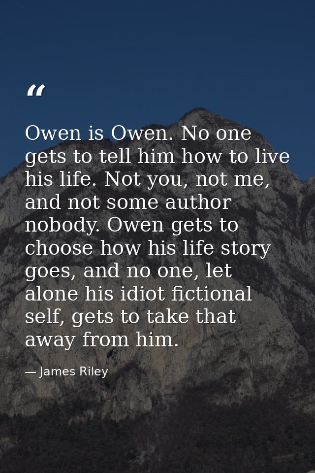 Owen is Owen. No one gets to tell him how to live his life. Not you, not me, and not some author nobody. Owen gets to ch — James Riley
