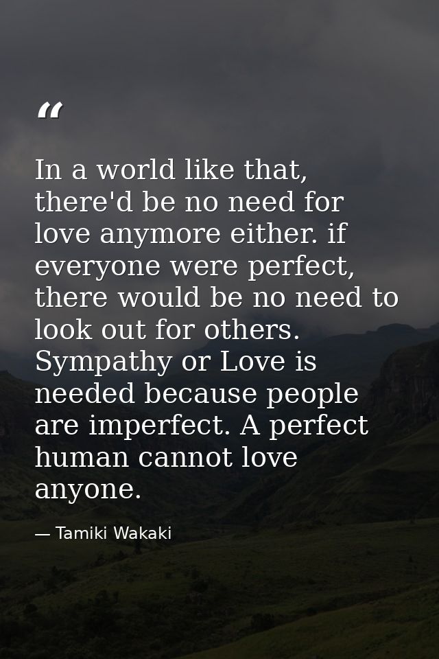 In a world like that, there'd be no need for love anymore either. if everyone were perfect, there would be no need to lo — Tamiki Wakaki