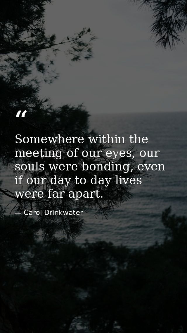 Somewhere within the meeting of our eyes, our souls were bonding, even if our day to day lives were far apart. — Carol Drinkwater