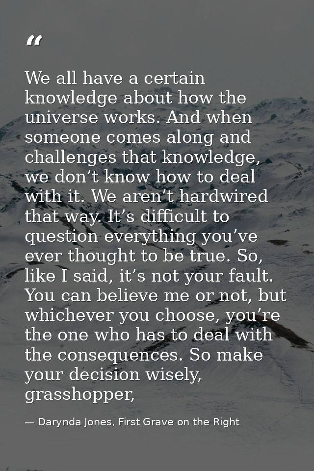 We all have a certain knowledge about how the universe works. And when someone comes along and challenges that knowledge — Darynda Jones, First Grave on the Right