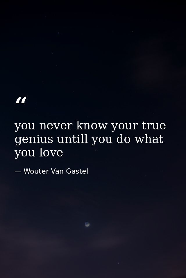 you never know your true genius untill you do what you love — Wouter Van Gastel