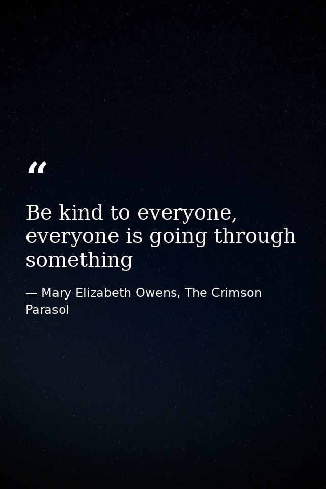 Be kind to everyone, everyone is going through something — Mary Elizabeth Owens, The Crimson Parasol