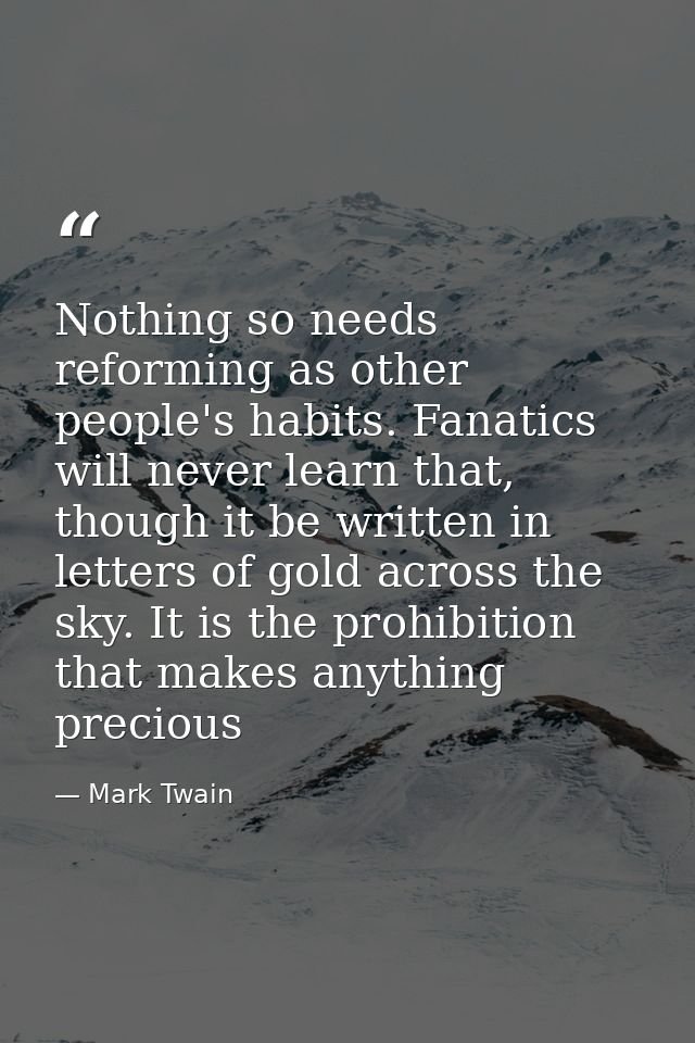 Nothing so needs reforming as other people's habits. Fanatics will never learn that, though it be written in letters of  — Mark Twain