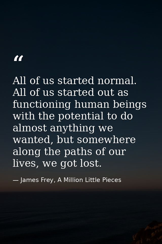 All of us started normal. All of us started out as functioning human beings with the potential to do almost anything we  — James Frey, A Million Little Pieces