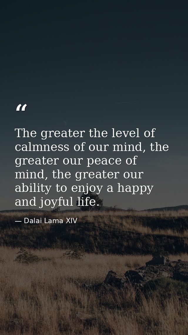 The greater the level of calmness of our mind, the greater our peace of mind, the greater our ability to enjoy a happy a — Dalai Lama XIV