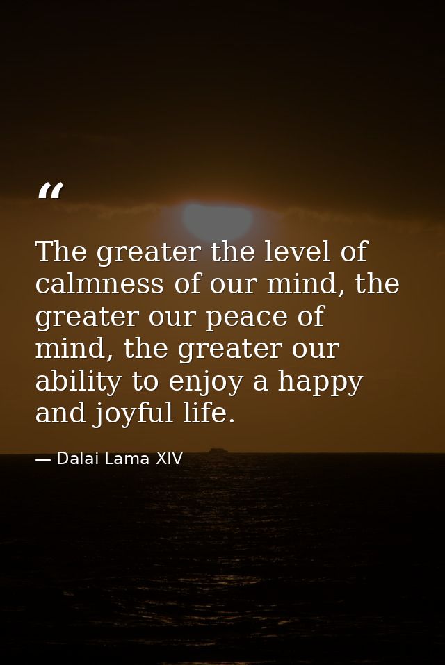 The greater the level of calmness of our mind, the greater our peace of mind, the greater our ability to enjoy a happy a — Dalai Lama XIV