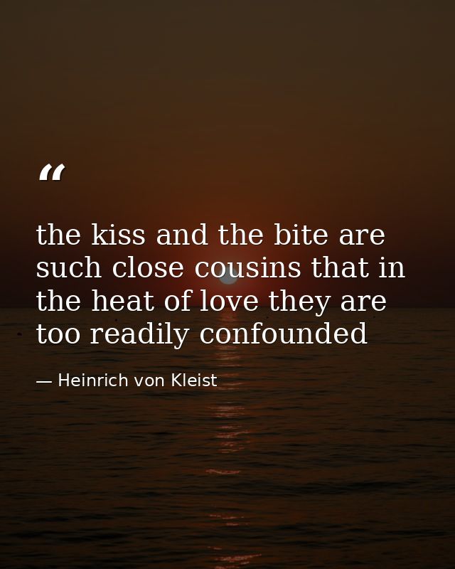 the kiss and the bite are such close cousins that in the heat of love they are too readily confounded — Heinrich von Kleist