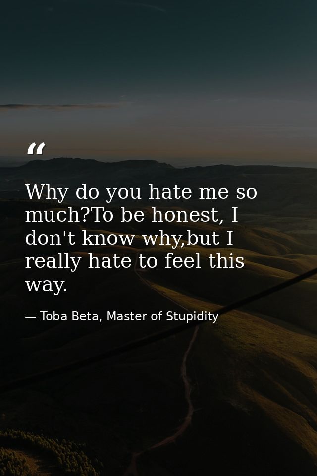 Why do you hate me so much?To be honest, I don't know why,but I really hate to feel this way. — Toba Beta, Master of Stupidity