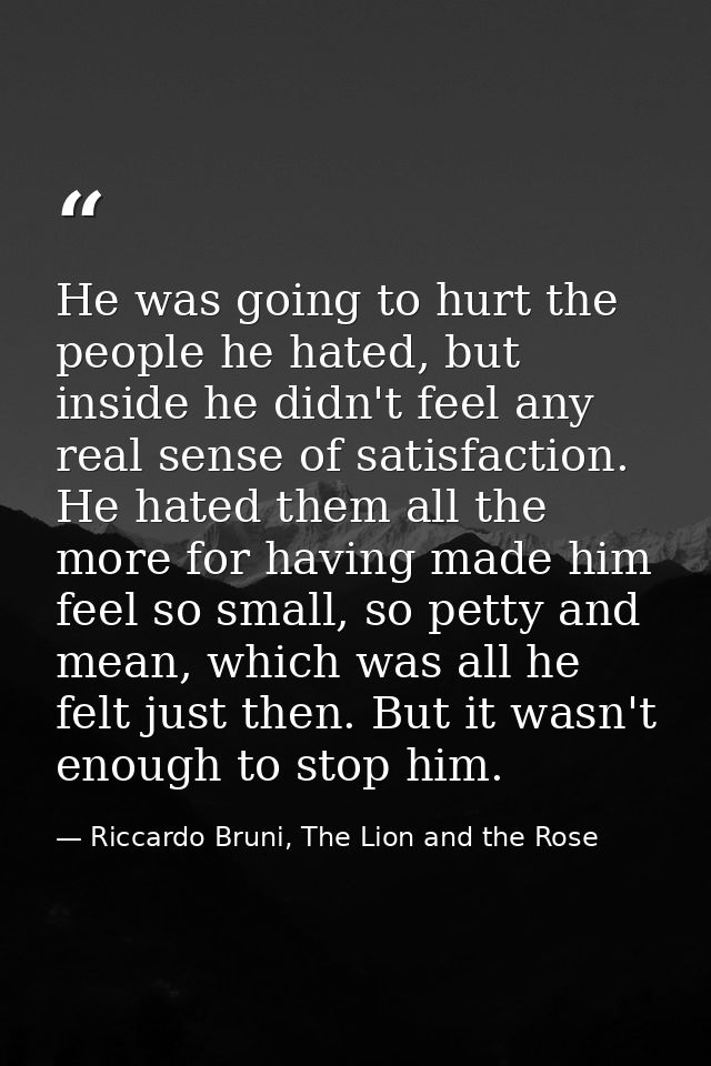 He was going to hurt the people he hated, but inside he didn't feel any real sense of satisfaction. He hated them all th — Riccardo Bruni, The Lion and the Rose