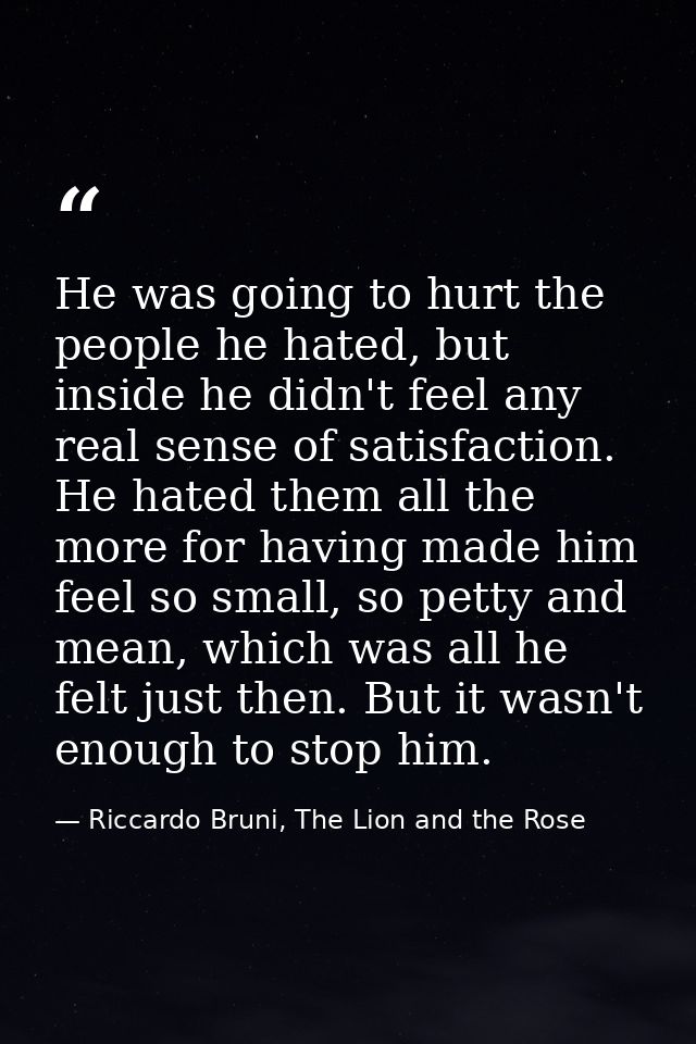 He was going to hurt the people he hated, but inside he didn't feel any real sense of satisfaction. He hated them all th — Riccardo Bruni, The Lion and the Rose