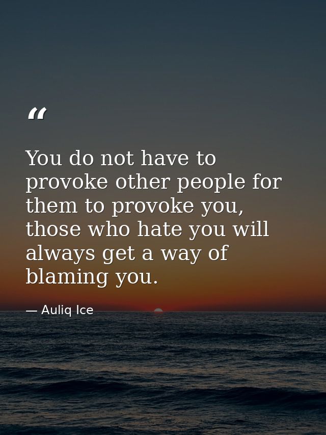You do not have to provoke other people for them to provoke you, those who hate you will always get a way of blaming you — Auliq Ice