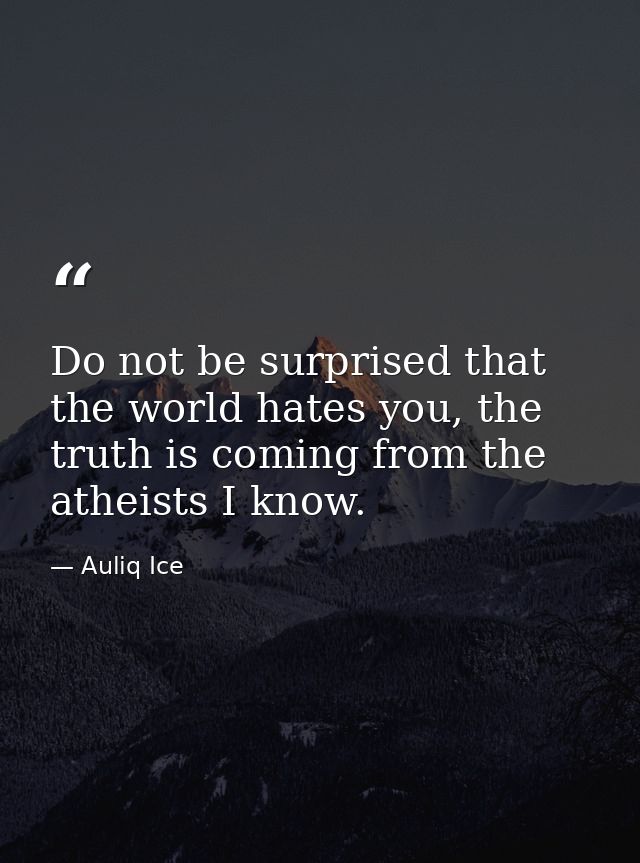 Do not be surprised that the world hates you, the truth is coming from the atheists I know. — Auliq Ice