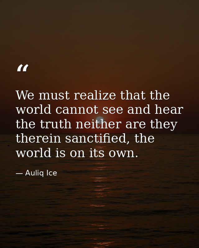 We must realize that the world cannot see and hear the truth neither are they therein sanctified, the world is on its ow — Auliq Ice