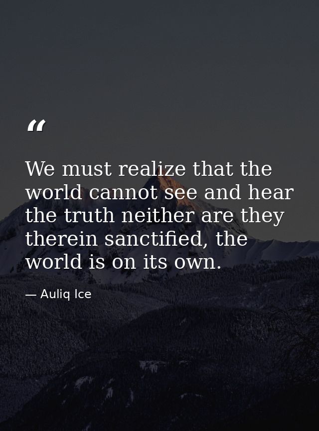 We must realize that the world cannot see and hear the truth neither are they therein sanctified, the world is on its ow — Auliq Ice