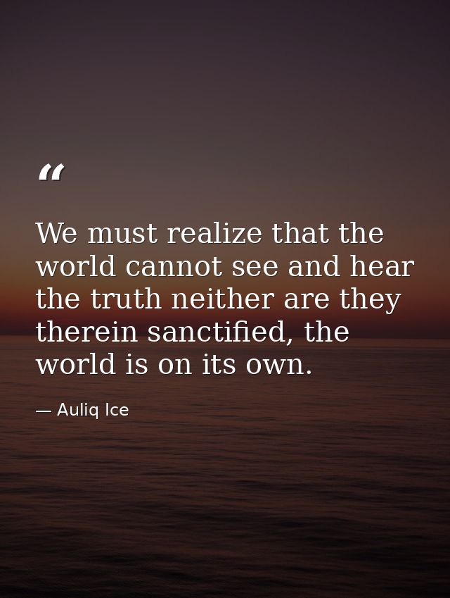 We must realize that the world cannot see and hear the truth neither are they therein sanctified, the world is on its ow — Auliq Ice