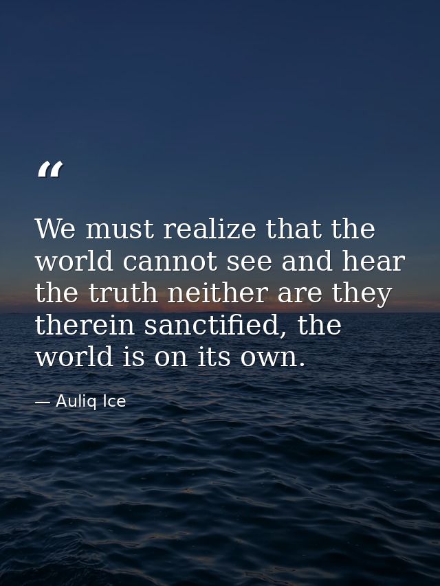 We must realize that the world cannot see and hear the truth neither are they therein sanctified, the world is on its ow — Auliq Ice