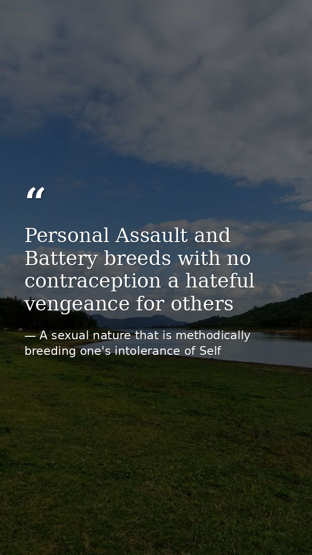 Personal Assault and Battery breeds with no contraception a hateful vengeance for others — A sexual nature that is methodically breeding one's intolerance of Self