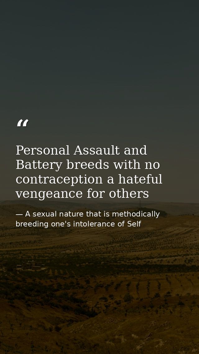 Personal Assault and Battery breeds with no contraception a hateful vengeance for others — A sexual nature that is methodically breeding one's intolerance of Self