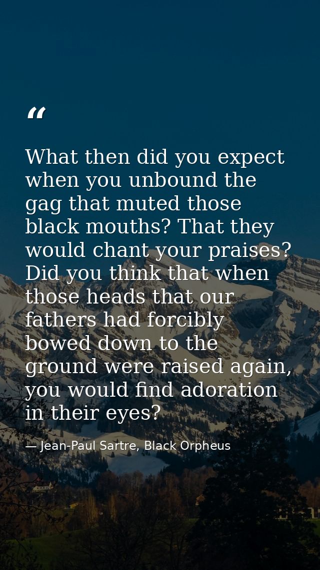 What then did you expect when you unbound the gag that muted those black mouths? That they would chant your praises? Did — Jean-Paul Sartre, Black Orpheus
