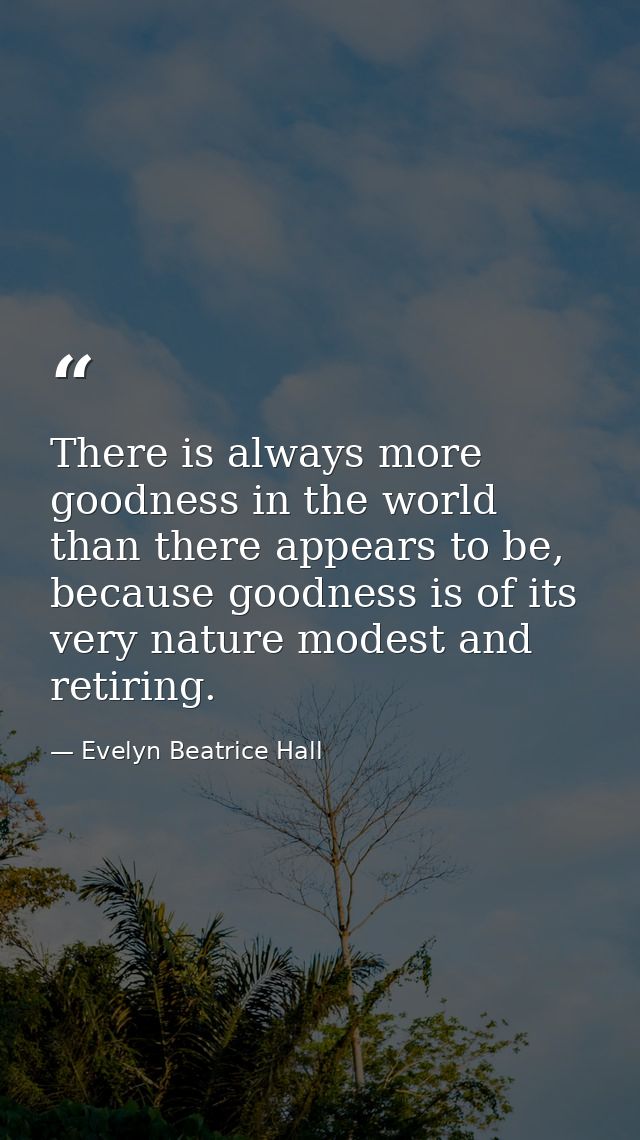 There is always more goodness in the world than there appears to be, because goodness is of its very nature modest and r — Evelyn Beatrice Hall